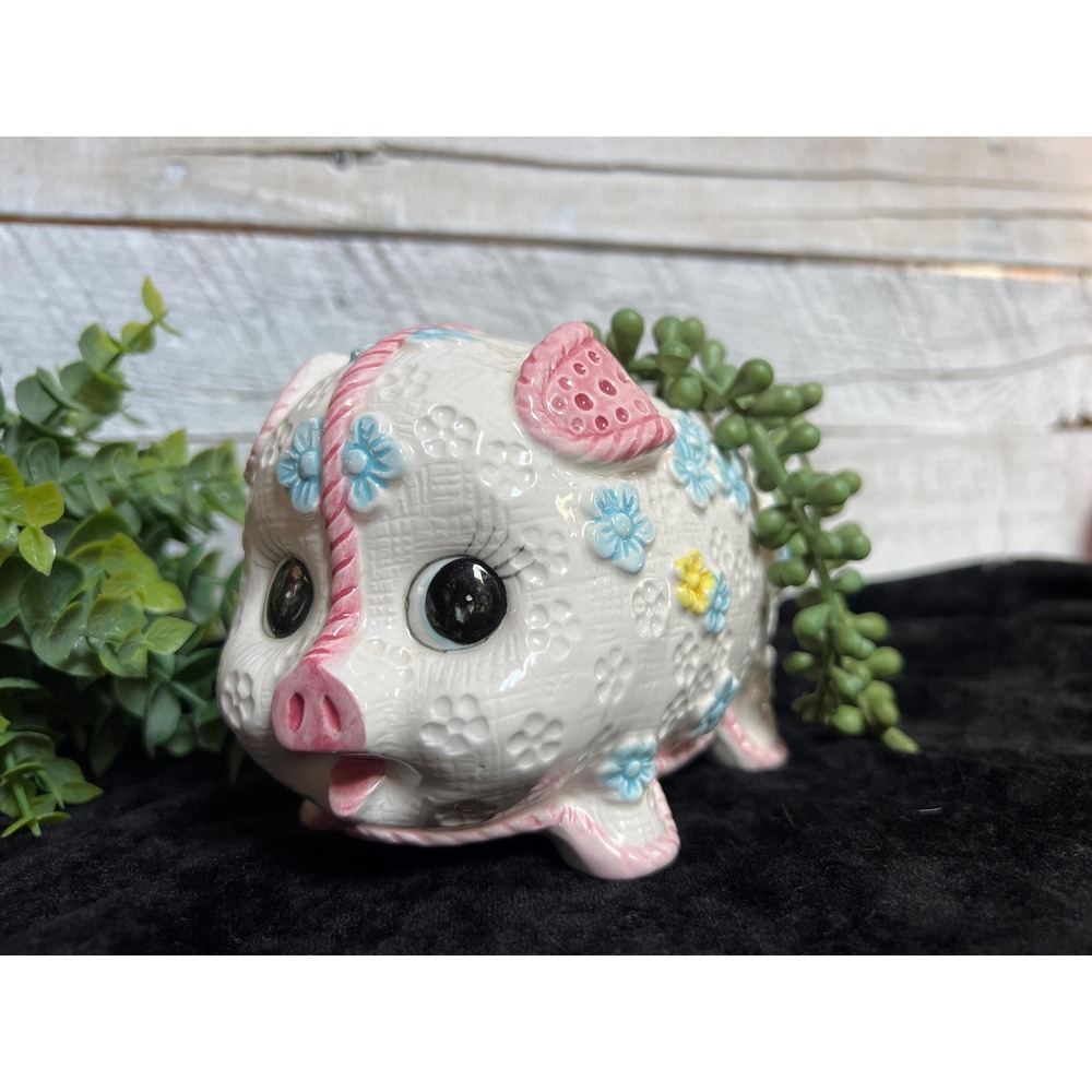 Vintage RELPO Quilted Pig Pastel Planter * Nursery Retro Kitsch